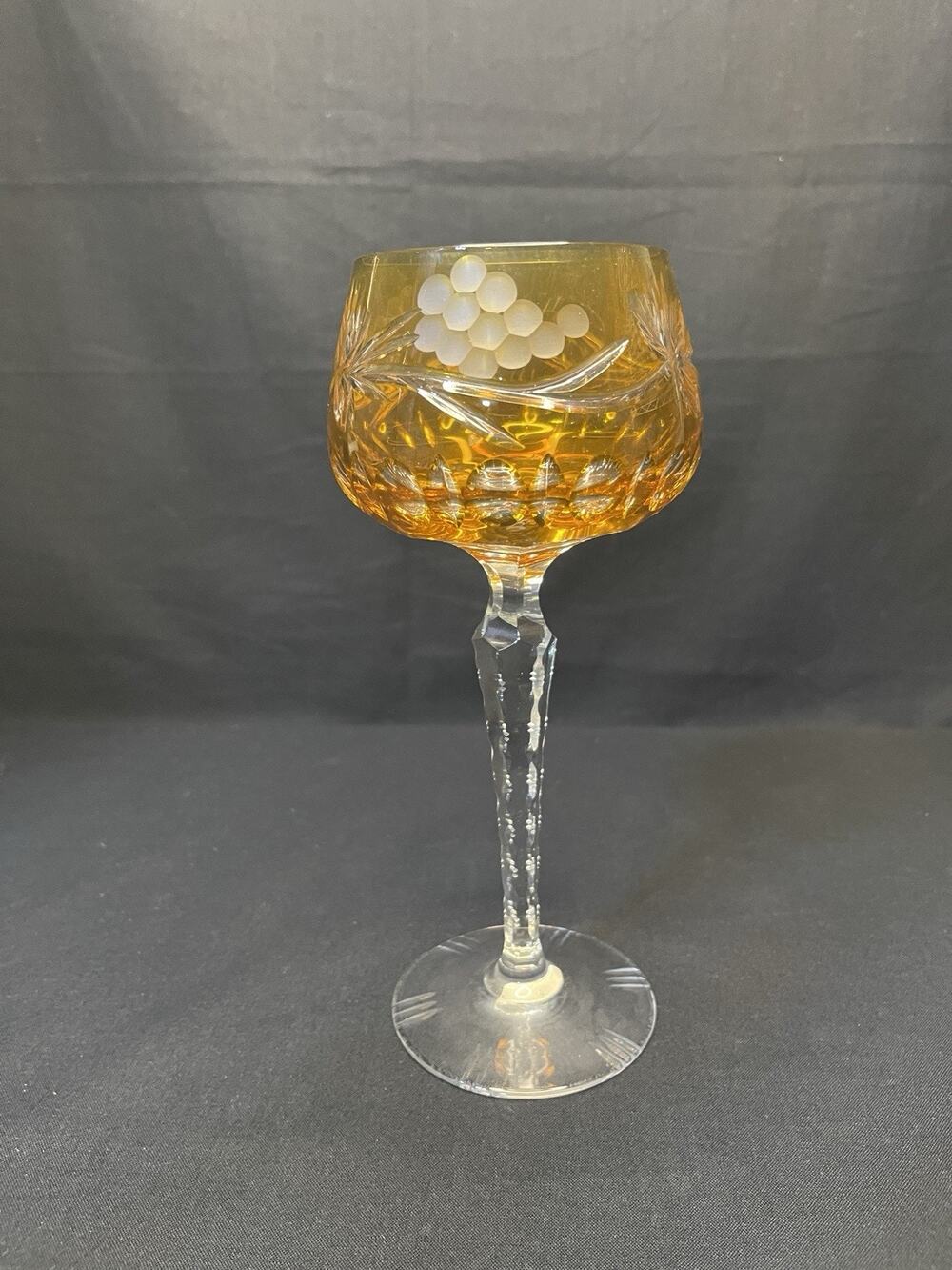 Lausitzer Hock 8” Wine Glass Clear Cut Crystal Hand Blown Vintage
